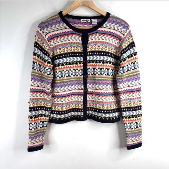 VTG 90s Paul Harris Design 3D Knit Cardigan S Rainbow Floral Boho Cottage Granny - Picture 1 of 9
